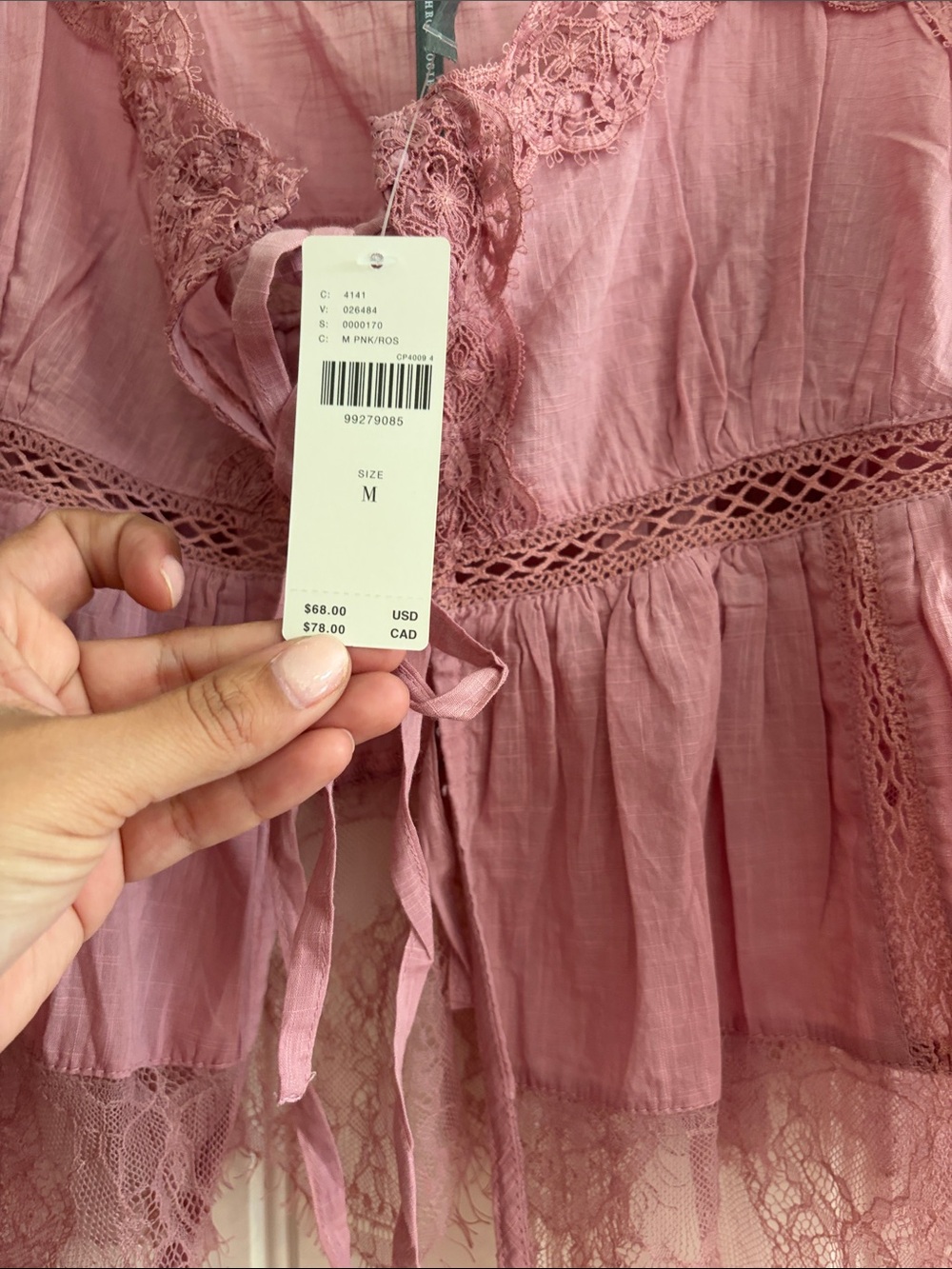 Anthropologie Dusty Rose Lace-Trim Tank Top - Picture 2 of 7